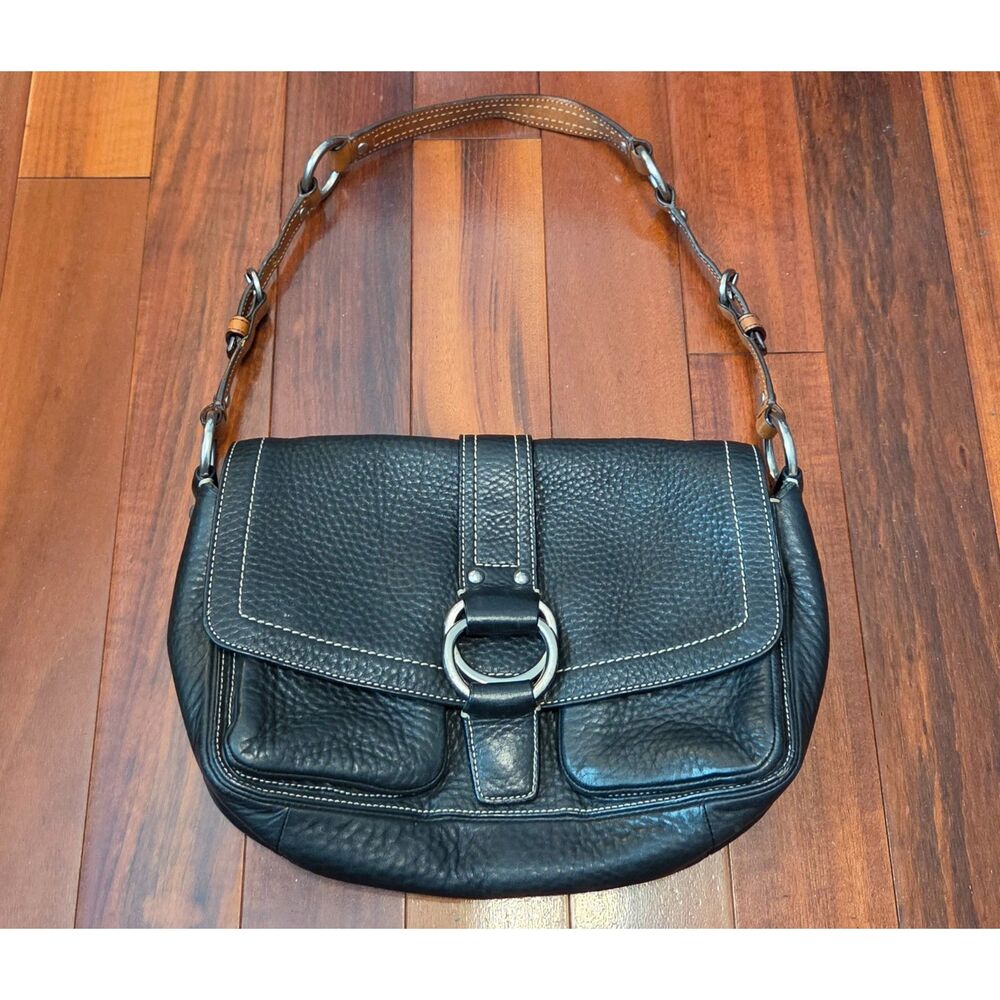 Vintage Y2K Coach Chelsea Buckle Flap Shoulder Leather Bag Black